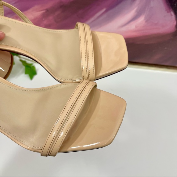 Sam Edelman Kit Block Heel Squared Open Toe Slingback Heeled Sandal Beige Patent - Picture 8 of 14